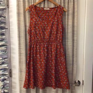 Burnt Orange Ditsy Blue Floral and White Polkadot Hipster Dress